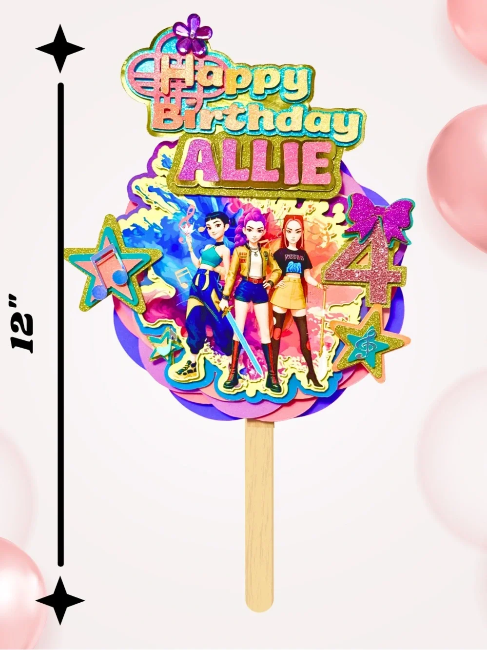 3D Girls Huntrix Kpop Demon Hunter Birthday Cake Topper